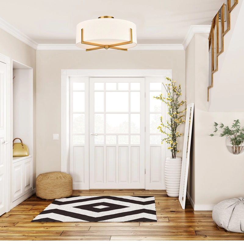 Modern Ceiling Lamp With Cream Textured Fabric Shade